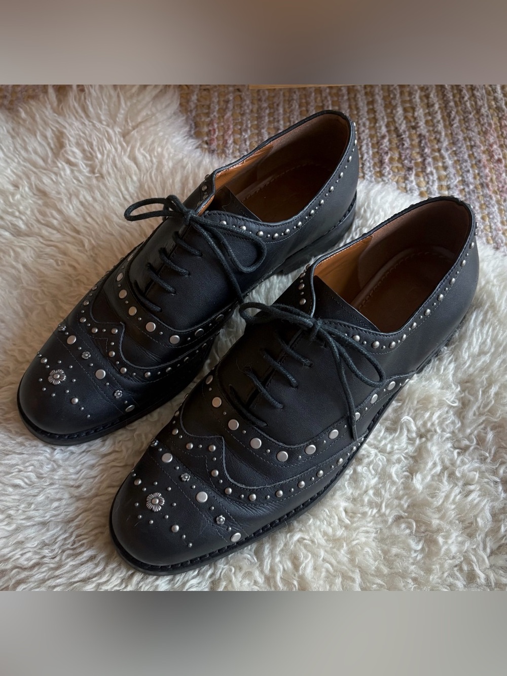 Coach Leather Tegan Tea Rose Studded Oxford